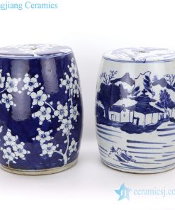Drum blue and white plum landscape  ceramic stool