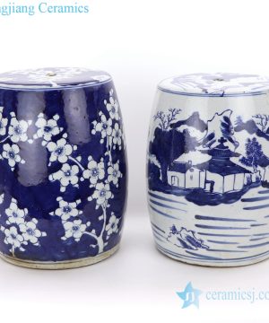 Drum blue and white plum landscape  ceramic stool