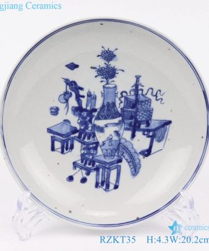 blue and white archaize plate front view