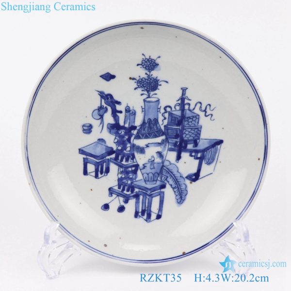 blue and white archaize plate front view