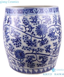 Traditional drum blue and white porcelain front view