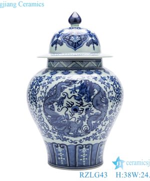 High-grade blue and white general pot front view