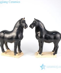 Black horse ceramic statue decoration front view