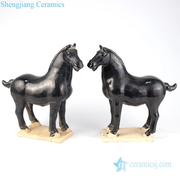 Black horse ceramic statue decoration front view