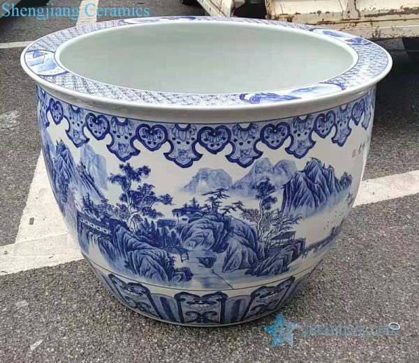 Antique blue and white lotus pattern water tank