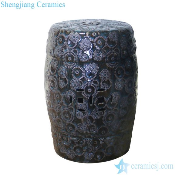 Dark Chinese exquisite relief design ceramic stool