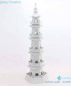 Jingdezhen white five story pagoda porcelain front view