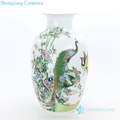 Peacock pattern chinese ceramic vase front view