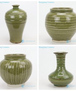 Green color glaze ceramic vase front view