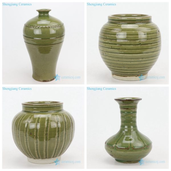 Green color glaze ceramic vase front view