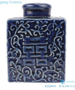 deep blue square hand craft canister front view