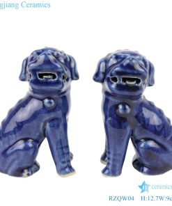 Deep blue poodle siting pattern statue front view