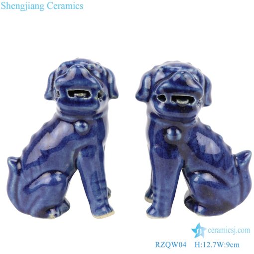 Deep blue poodle siting pattern statue front view