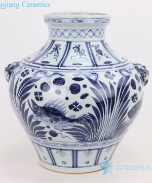 Chinese antique ceramic blue and white jar front view
