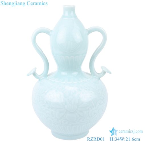 archaize white porcelain blue glaze  vase front view