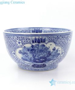 Chinese style blue and white fish bowl front view