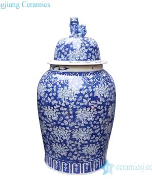 traditional blue and white covered ceramic jar