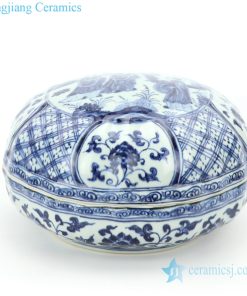 delicate blue and white covered ceramic jar