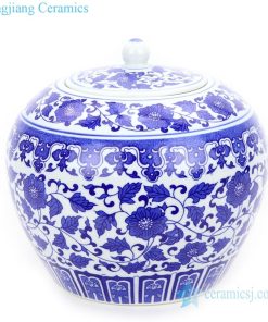 blue and white ceramic tea jar with lid