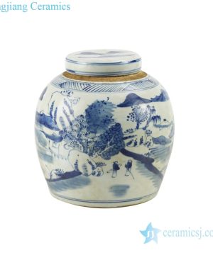 Blue and white porcelain tank front view