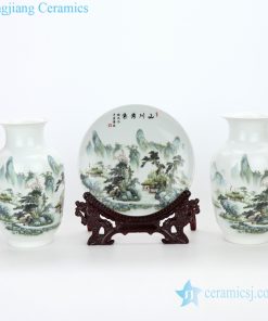 luxury decorative three-piece ceramic plate and vase