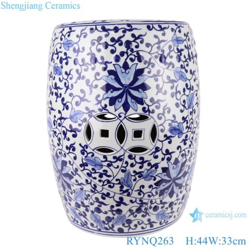 RYNQ263 Chinese blue and white ceramic stools flower design