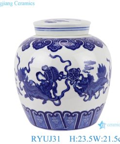 RYUJ31 Chinese handmade blue and white ceramic pot dragon design