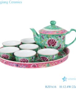 RZFA16 Chinese handmade powder enamel ceramic teapot and teacup sets