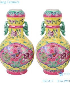 RZFA17 Chinese handmade powder enamel vase with two ears