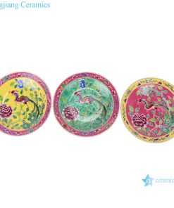 Chinese handmade powder enamel ceramic plate sets