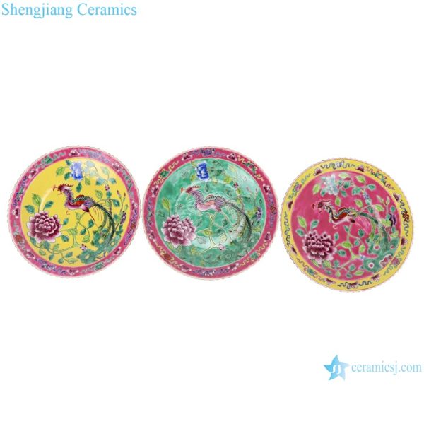 Chinese handmade powder enamel ceramic plate sets