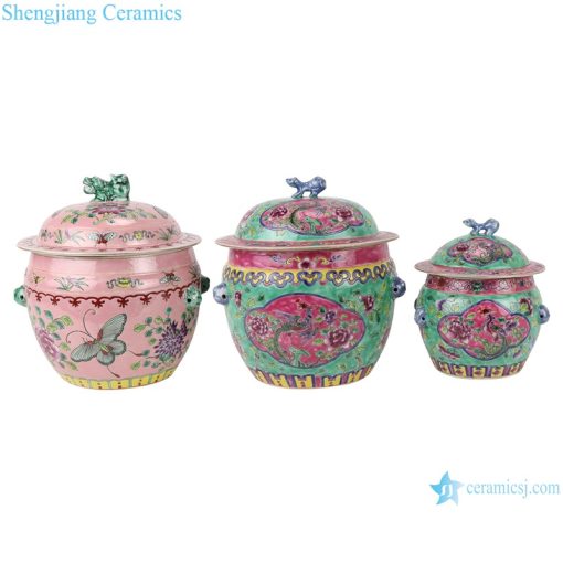 RZFA26-27 Chinese handmade powder enamel ceramic rice container sets