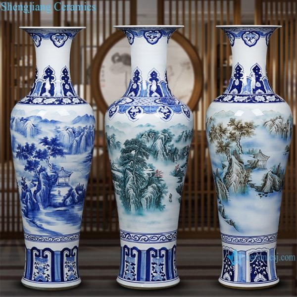 RZRi47-A hand painted blue and white landscape living room floor ceramic vases