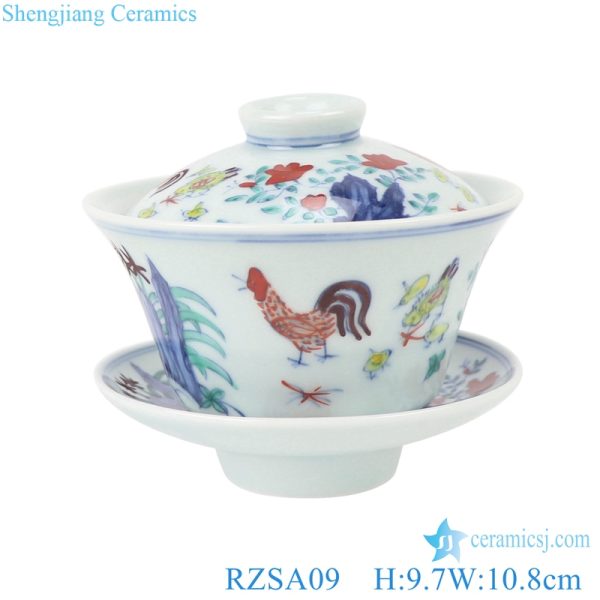 RZSA09 Chinese powder enamel multi-colour tea cups with base holder