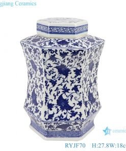 RYJF70 Blue and white porcelain ceramic hexagonal branch storage pot jars