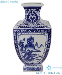 RYJF72 Blue and white Ceramic landscape square shape ceramic tabletop flower vase