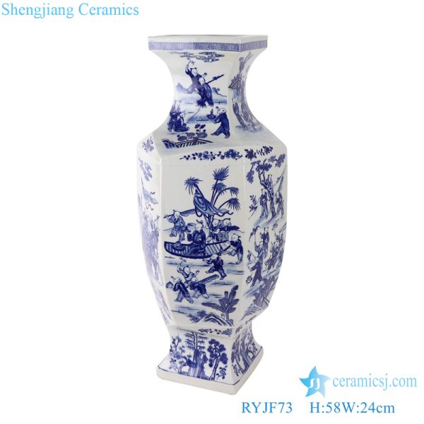 Blue and white figure children playing Pattern profiled Ceramic vase