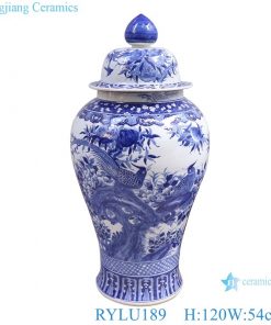 RYLU189 antique Blue and white porcelain flower and bird large storage ginger jars