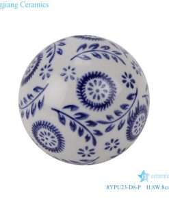 RYPU23-D8-P Blue and white Christmas tree leaf pattern floating ceramic small ball