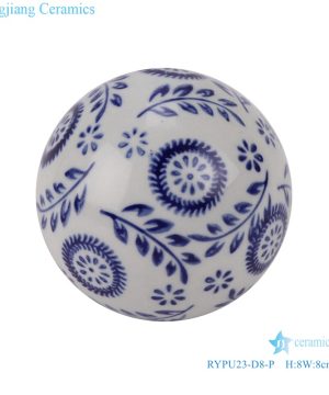 RYPU23-D8-P Blue and white Christmas tree leaf pattern floating ceramic small ball