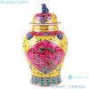 RYZG34-C Pastel enamel yellow and red phoenix lion head pattern ceramic storage ginger jar with lid