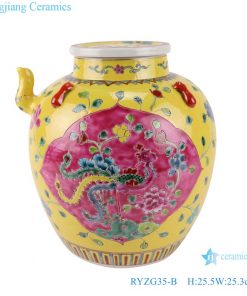 RYZG35-B Pastel enamel Yellow glazed phoenix pattern storage porcelain pot storage pot with cover