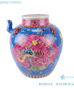 RYZG35-C Pastel multi-color background enamel storage porcelain pot phoenix pattern with lid