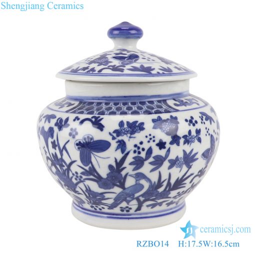 RZBO14 antique Blue and white storage jars tea canister with butterfly pattern