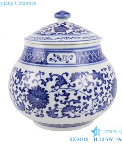 RZBO16 Blue and white porcelain tangle branch lotus storage jars tea pot