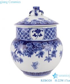 RZBO20 Blue and white storage jars with butterfly pattern tea canister storage pot