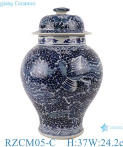 Blue and white porcelain Animal phoenix design Antique general pot with lid