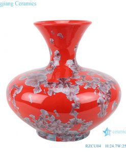 RZCU04 Jingdezhen Handmade Flat belly bottle with crystallized glaze and red background ceramic tabletop vase