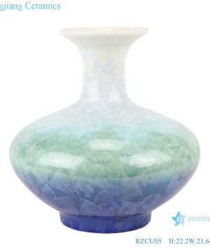 RZCU05 Crystalline glazed white green blue flask with flat belly decorative porcelain vase