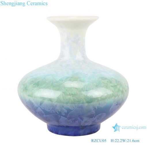 RZCU05 Crystalline glazed white green blue flask with flat belly decorative porcelain vase